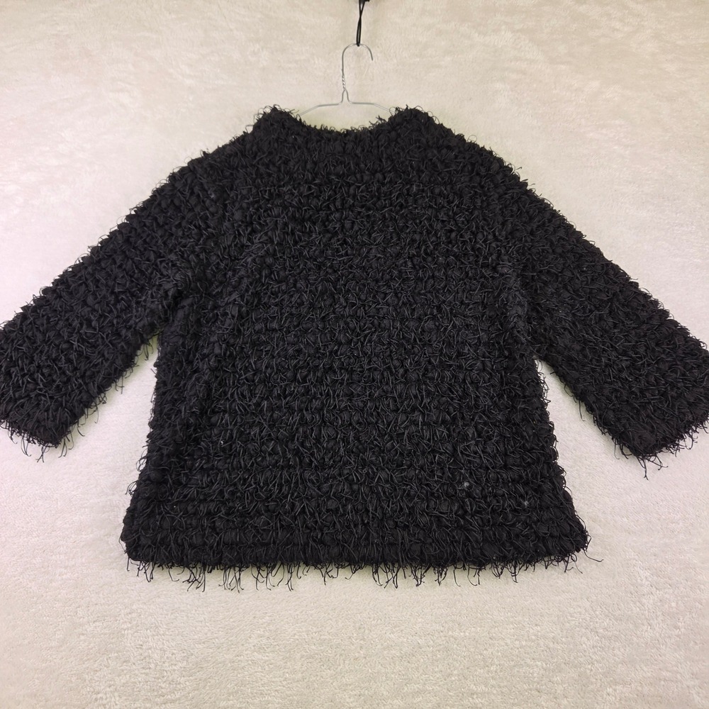 Vince Camuto Black Eyelash Textured Loop Knit Sweater Small 3/4 Sleeve Pullover
